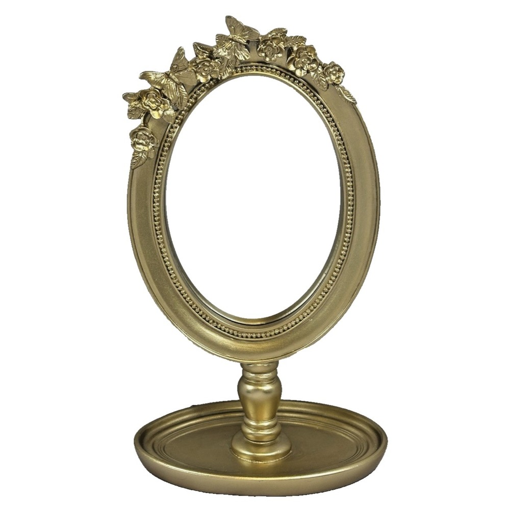 Vintage Style Gold Butterfly Floral Oval Vanity Mirror Tabletop Decor